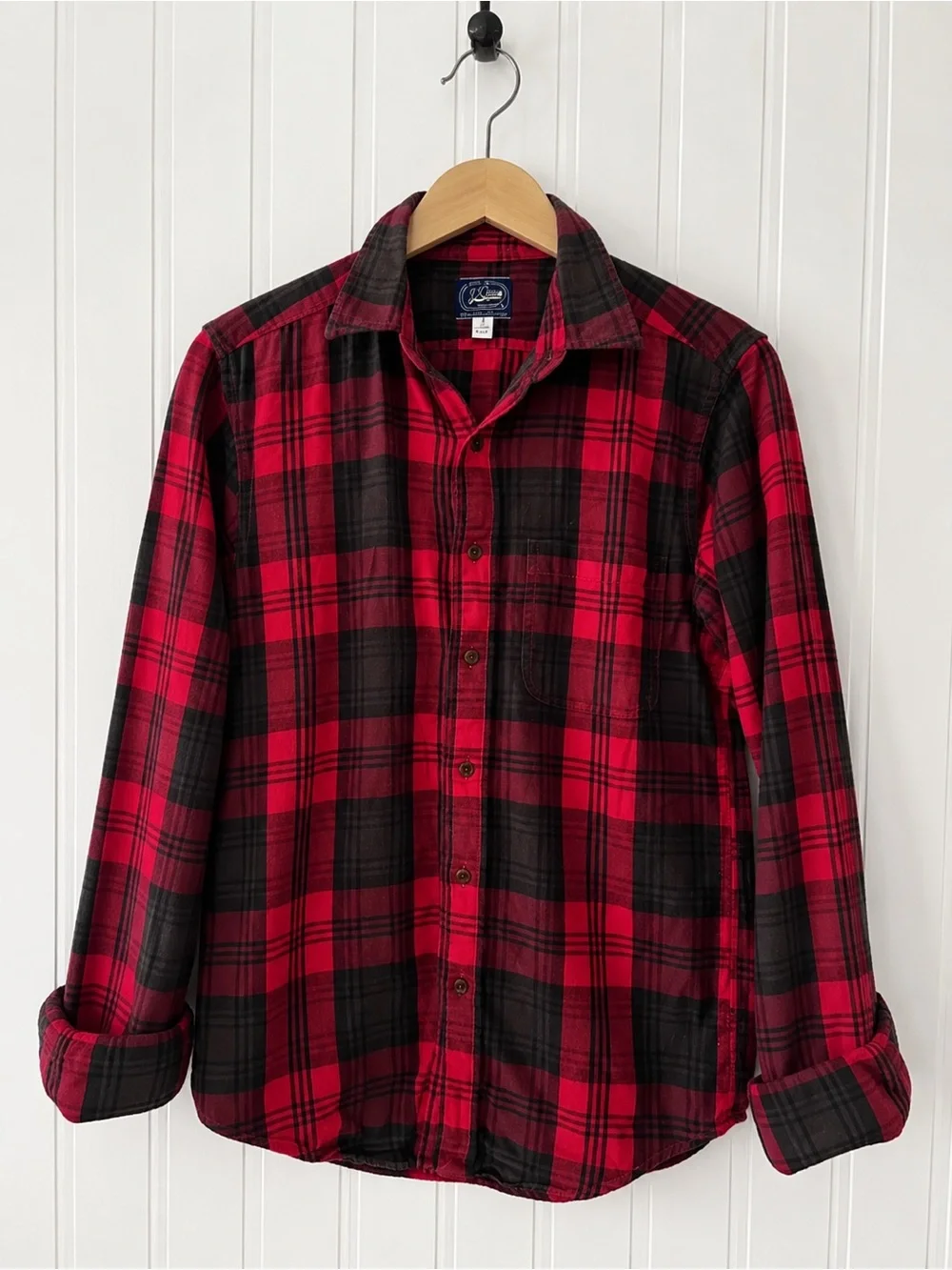 J.Crew Slim Fit Plaid Flannel Shirt Men’s Small Red Black 100% Cotton